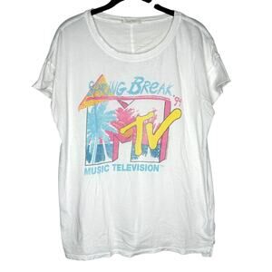 Junkfood Tees White Spring Break '94 MTV Pastel Graphic Short Sleeve Tee Large